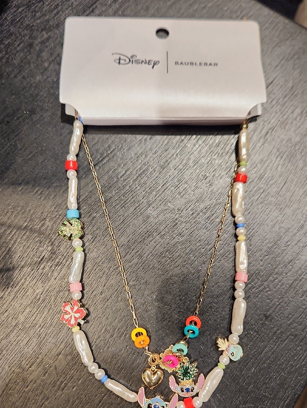 NWT Disney x BaubleBar Multicolor Beaded & Gold Colored Charm Necklace